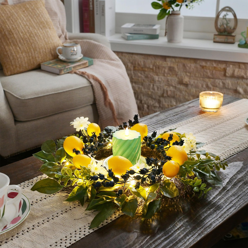 Spring Artificial Lemon Wreaths, 20" W x 3" H x 20" D