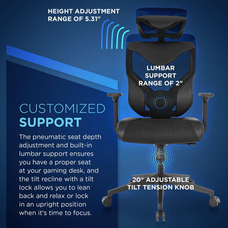 Tempur-Pedic Blaze Auto-Adaptive Ergonomic Gaming Chair with Lumbar Support and 3D Armrest Adjustment, Black