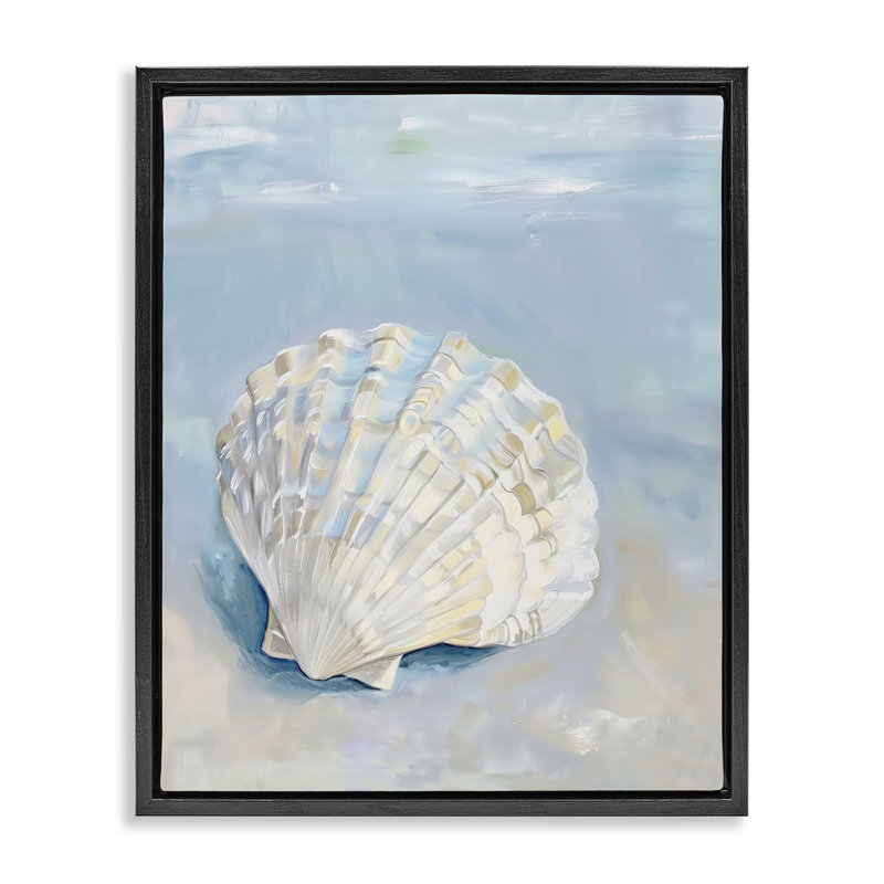  «Coastal Scallop Clam» par Arlington Prints, Cadre flottant noir de jais, H 21 po x l 17 po