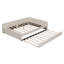 Grand lit plateforme tapissier avec couchette simple et ports de chargement USB, structure de lit en tissu de lin moderne beige-421433819