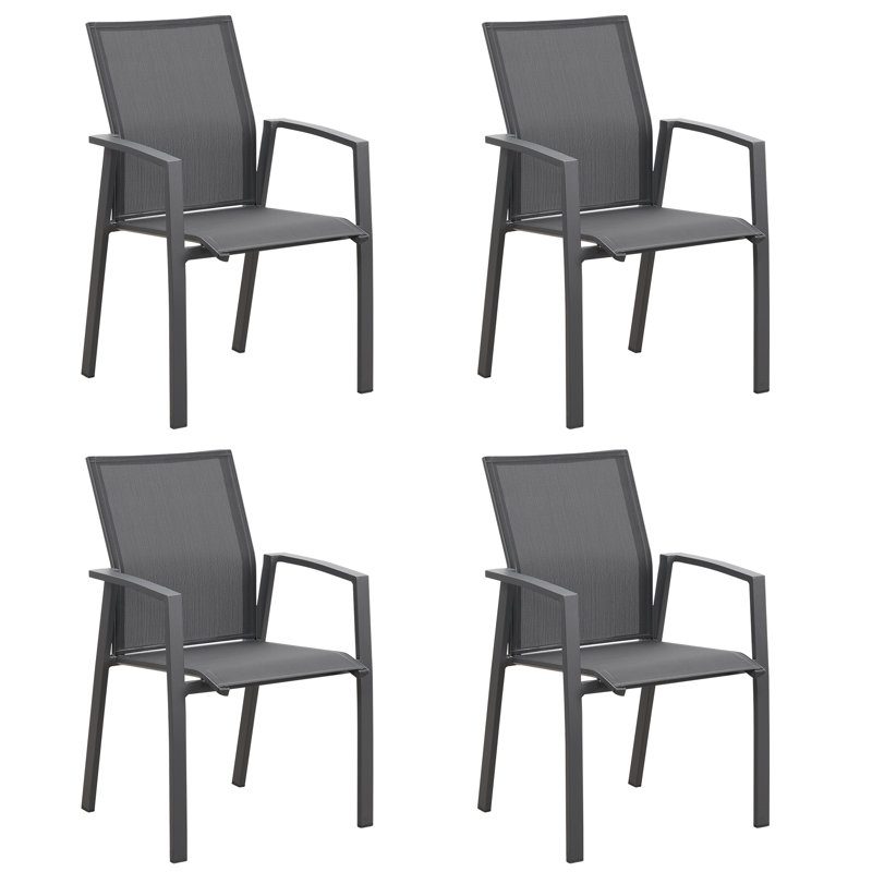 Chaise de patio empilable en aluminium Stemple, entièrement assemblée, Gris, 4