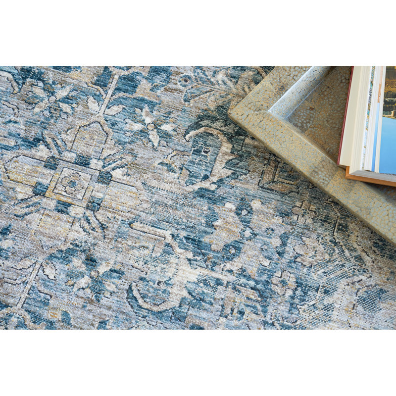 Antique Loom Blue Polyester powerloom Area Rug, Rectangle 6' x 9'
