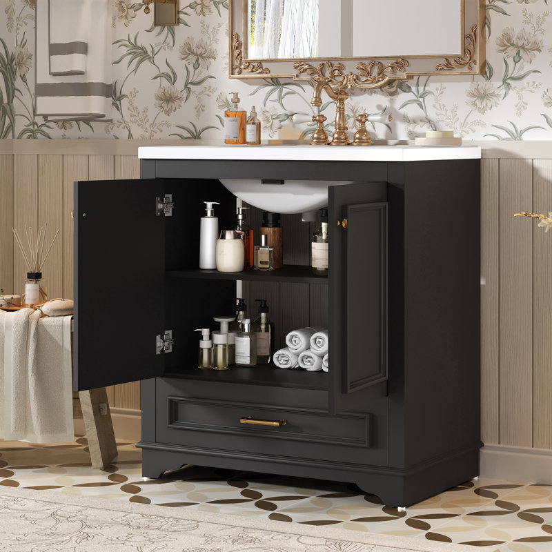 Meuble-lavabo 30 po avec lavabo en céramique, Noir