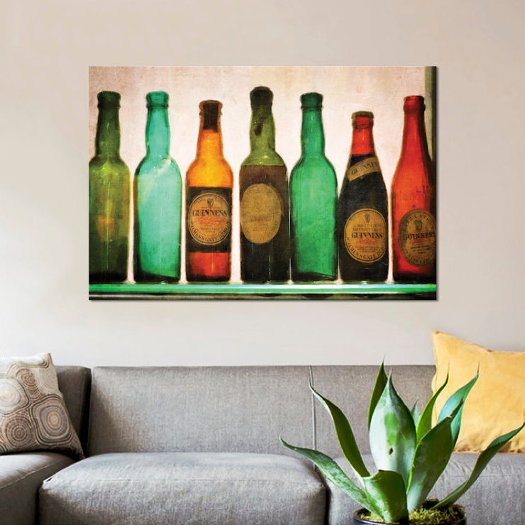 « rétro guiness bouteilles », impression sur toile, H 8 po x l 12 po x P 0,75 po, Toile tendue, Pas de tapis