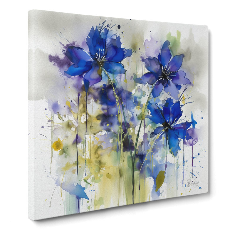 Bluebell Gestural Art No.2 - Wrapped Canvas, 50cm H x 50cm W x 3cm D