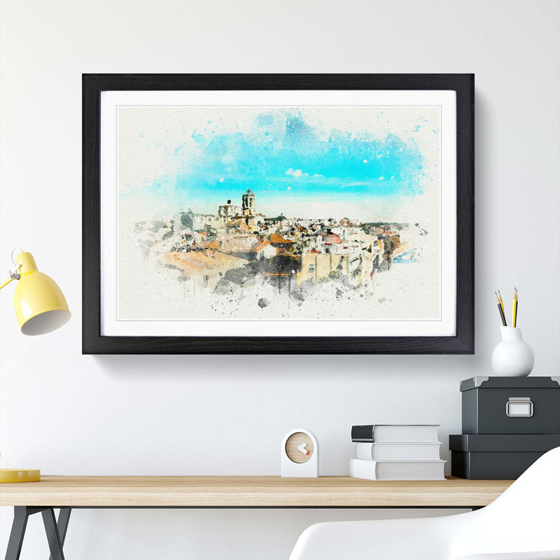 View of Tarragona in Spain in Abstract - Picture Frame Graphic Art Print, 60cm H x 91cm W x 2cm D, Black