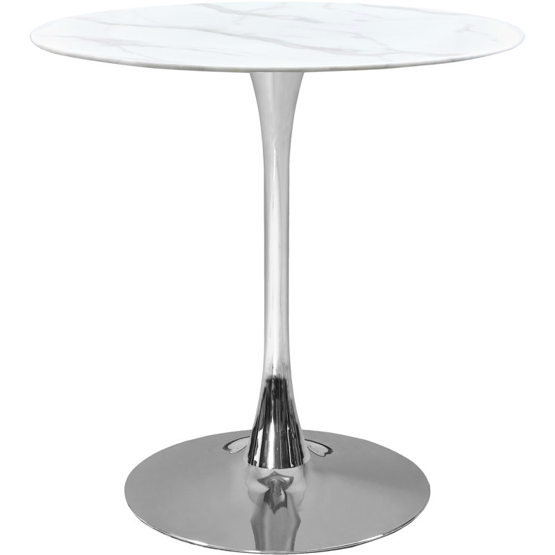 Holly Round Marble Counter height Bar Table, Silver