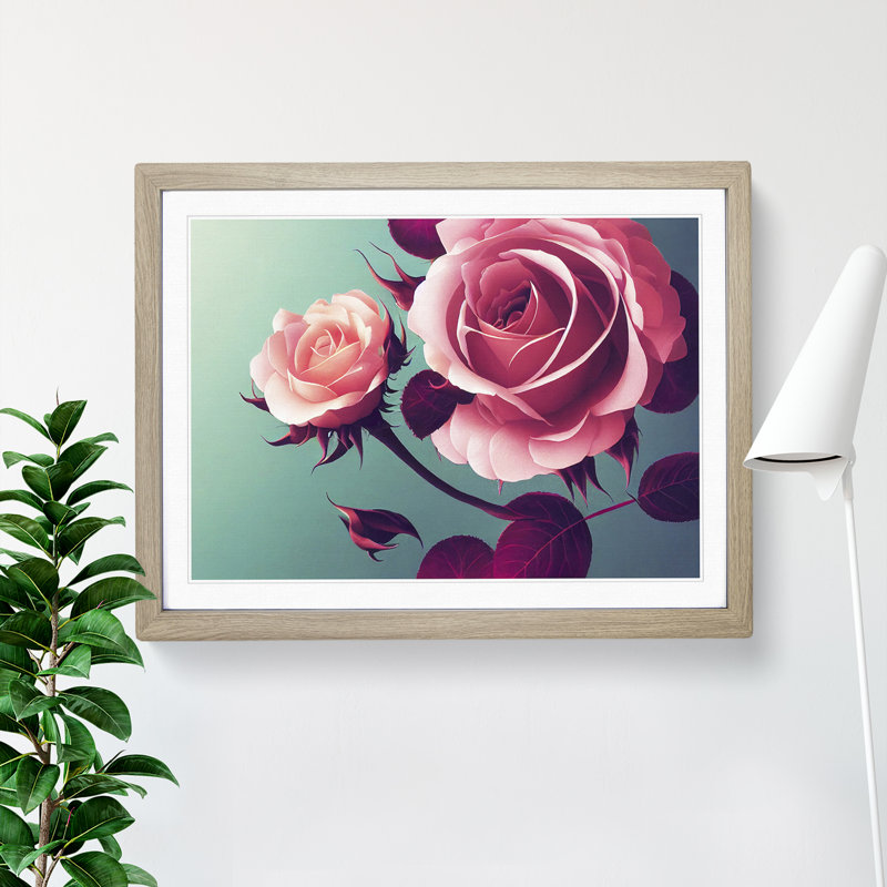 Magical Rose Flowers - Framed Print, 46cm H x 64cm W x 2cm D, Oak