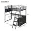 Lit mezzanine simple en métal avec DEL, bureau et 4 tablettes de rangement, noir