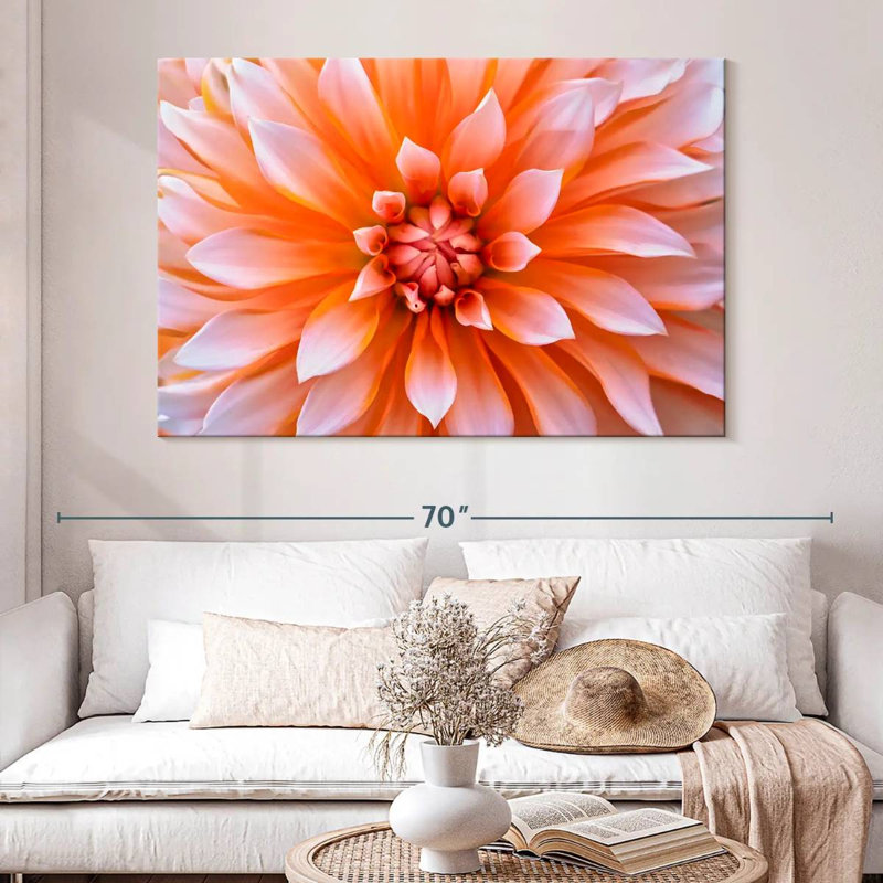 Fleur de dahlia orange blanc Harnek, H 34 po x l 51 po