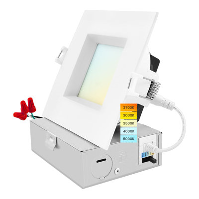Luxrite 4" Square LED Recessed Ceiling Light J-Box 15W 5 Colour Selectable 1300LM Dimmable Wet Rated IC Rated ETL