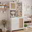 Garde-manger blanc 71 po avec 3 portes en rotin, un tiroir et des tablettes réglables-1564486404