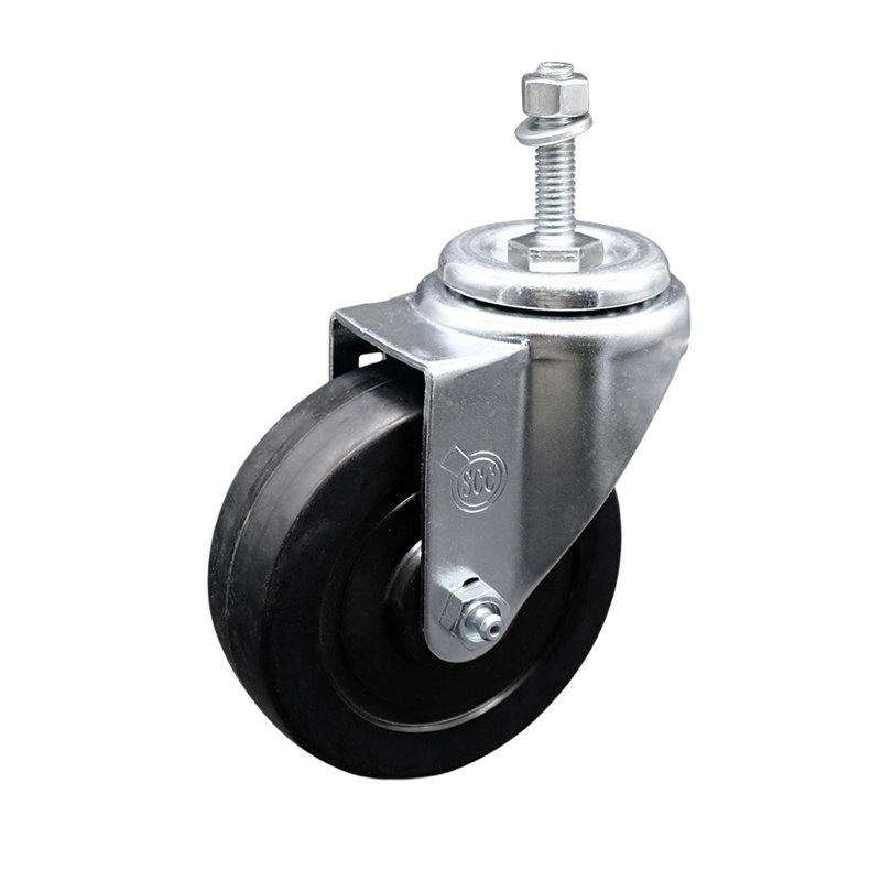 Ensemble de roulettes à tige filetée en caoutchouc pivotant 5/8 po 2 freins SCC