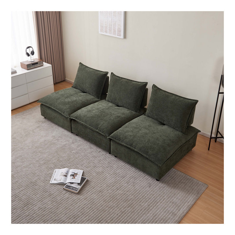 Canapé modulaire Mid-Century 3 places pour le salon - Canapé modulaire sans accoudoirs, Vert