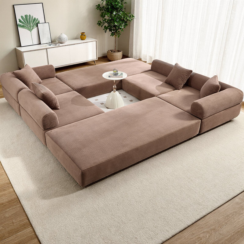 Convertible Folding L-Shaped Boneless Sectional Sofa Bed, Cloud Corduroy Fabric Sleeper with Memory Foam Mattress, 6 Configurations for Living Room, No Assembly Required