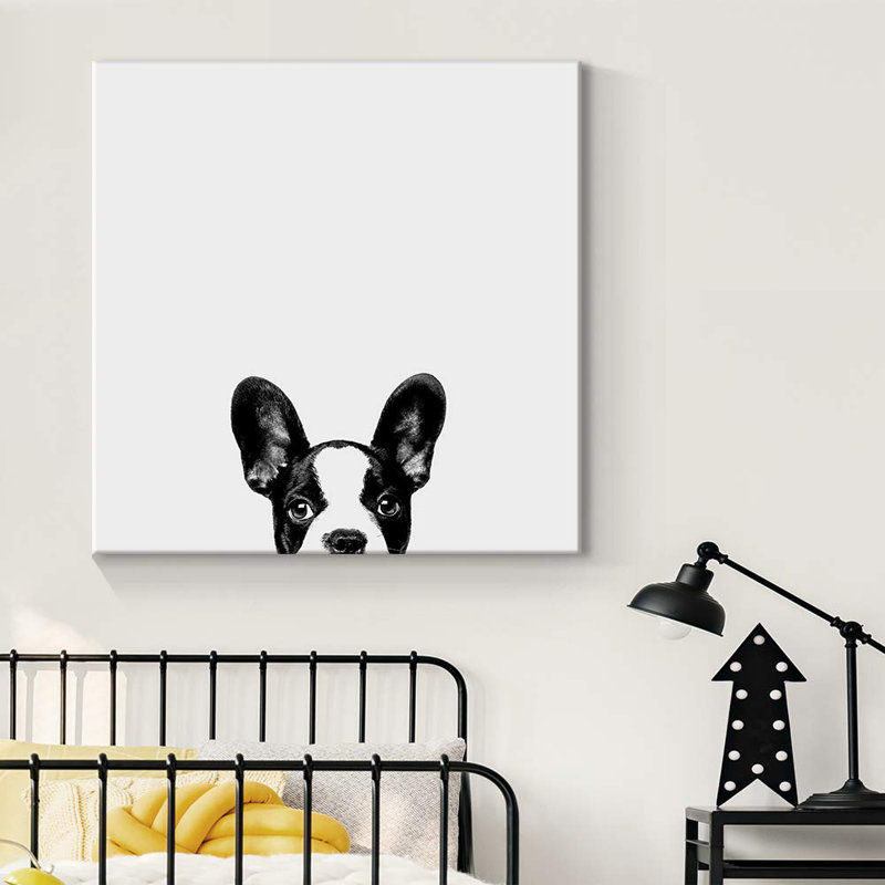 Bouledogue français sur toile, H 12 po x l 12 po x P 1,5 po