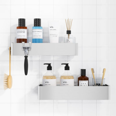 Large Shower Caddy Organizer - 2 Pack Rustproof Stainless Steel Adhesive Shelves, No-Drill Bathroom Storage With Strong Hold And Quick Drainage