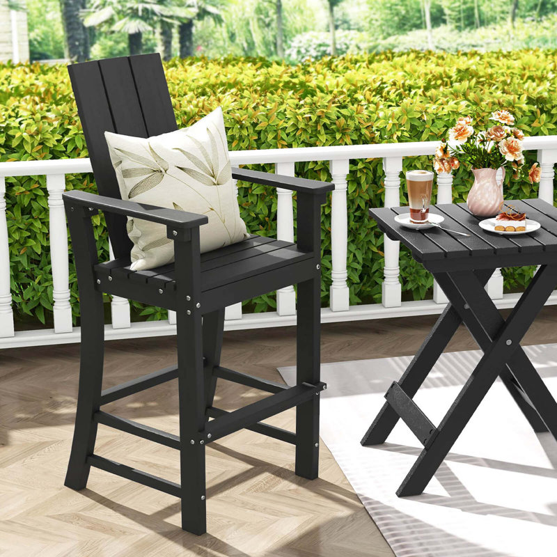 Tall Adirondack Chair With Ergonomic Backrest Armrests & Footrest For Backyard, Black