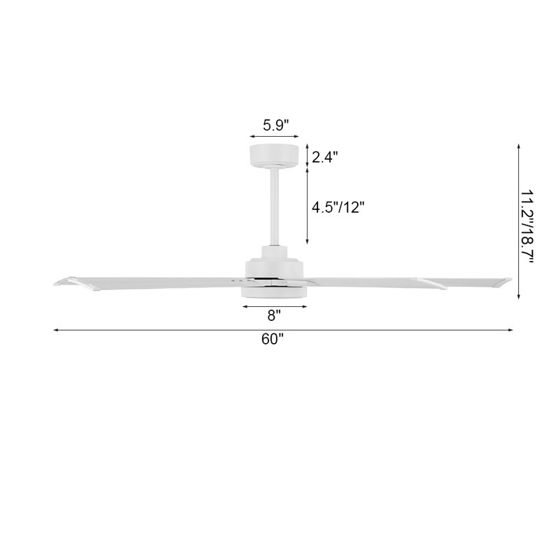 60 In. 5 Aluminium Blades Indoor Led Ceiling Fan With Remote, Smart ceiling fan, White With White Blades