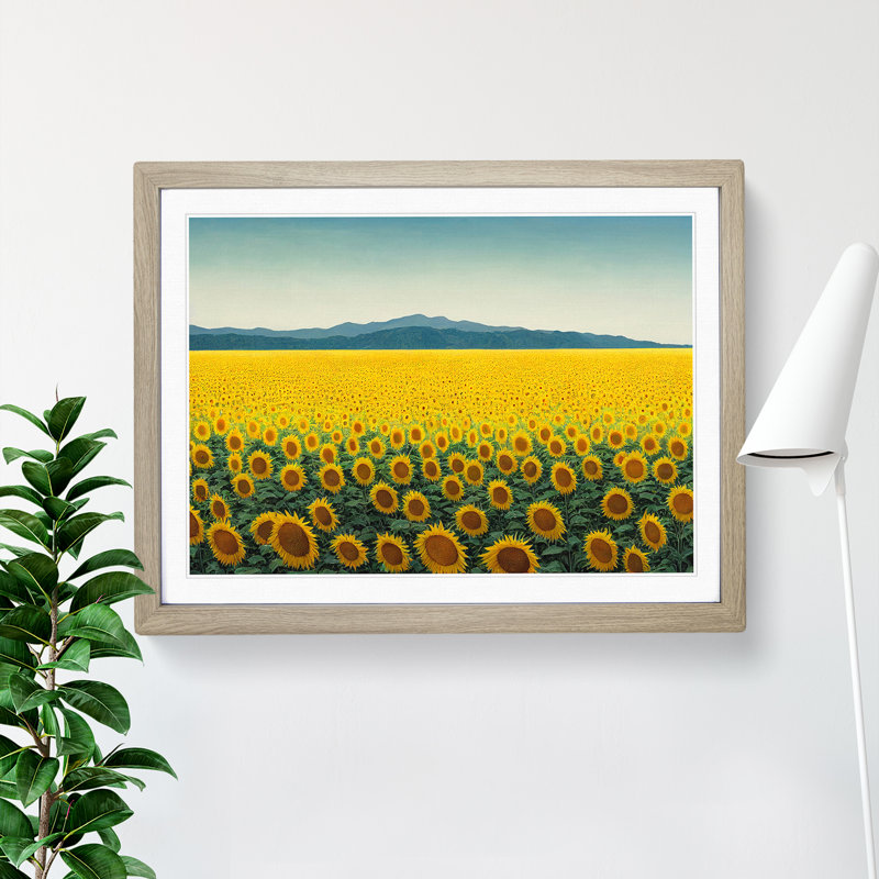 Extraordinary Sunflower Field - Single Picture Frame Print, 25cm H x 34cm W x 2cm D, Oak Framed