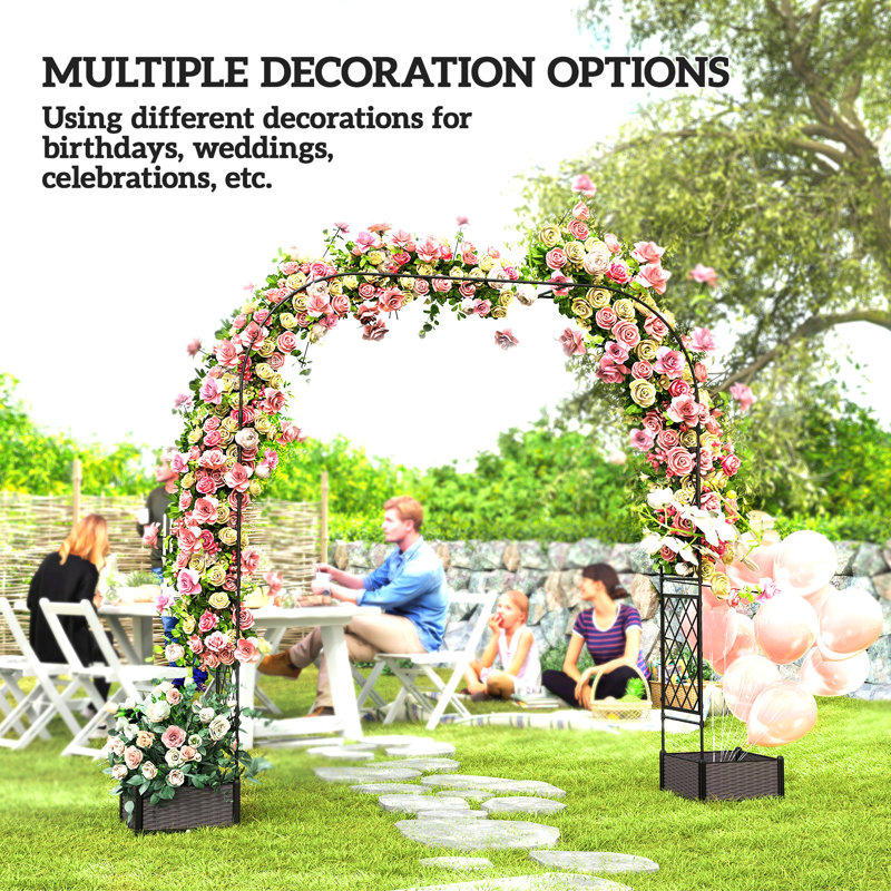 Arche de jardin avec 2 boîtes à fleurs, tonnelle d'extérieur à treillis, noir