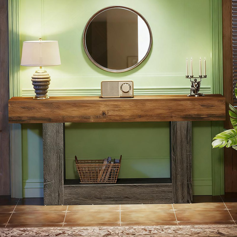 Console rustique en bois avec base en forme de U, canapé étroit pour la décoration du salon et du vestibule