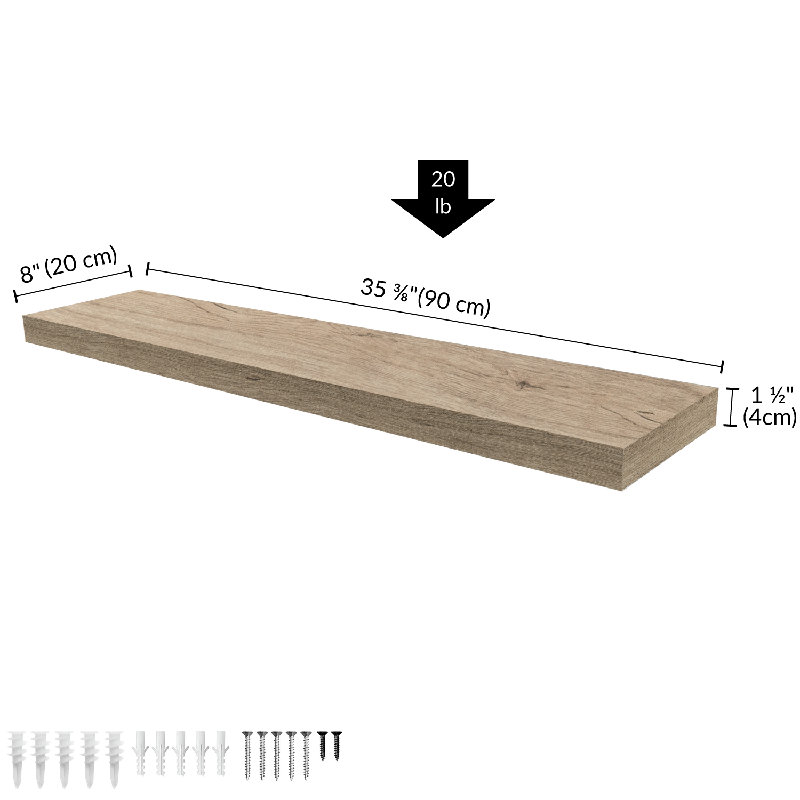 Miami 36" W x 8" D Floating Shelf with Invisible Wall Mount Bracket, Brown