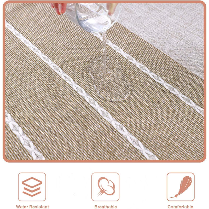Beige and Off-White Round Cotton Linen Tablecloth with Tassels