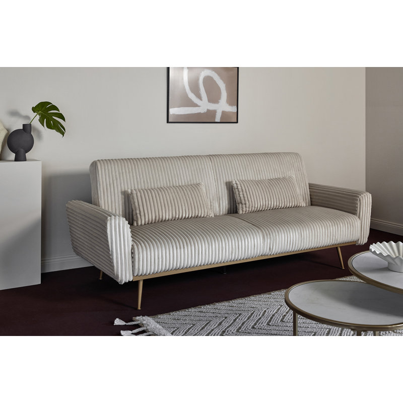 Chillax Gold 83.86" Velvet Square Arm Sleeper Sofa, Platinum Gray Velvet, Gold