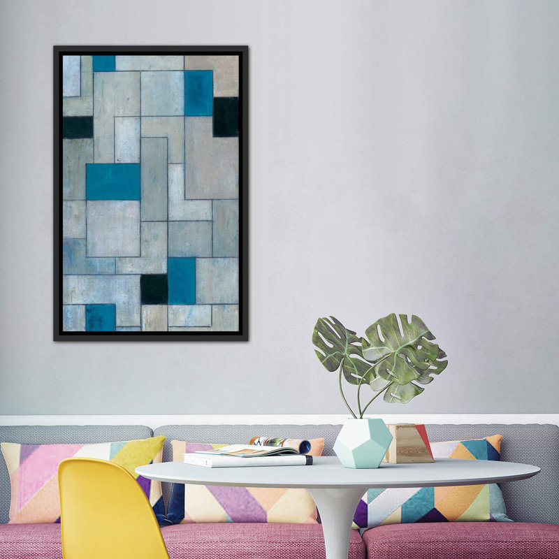 «Gray Matters Black and Blue» par Stephen Cimini, H 60 po x l 40 po x P 1,5 po, Toile avec cadre noir patiné