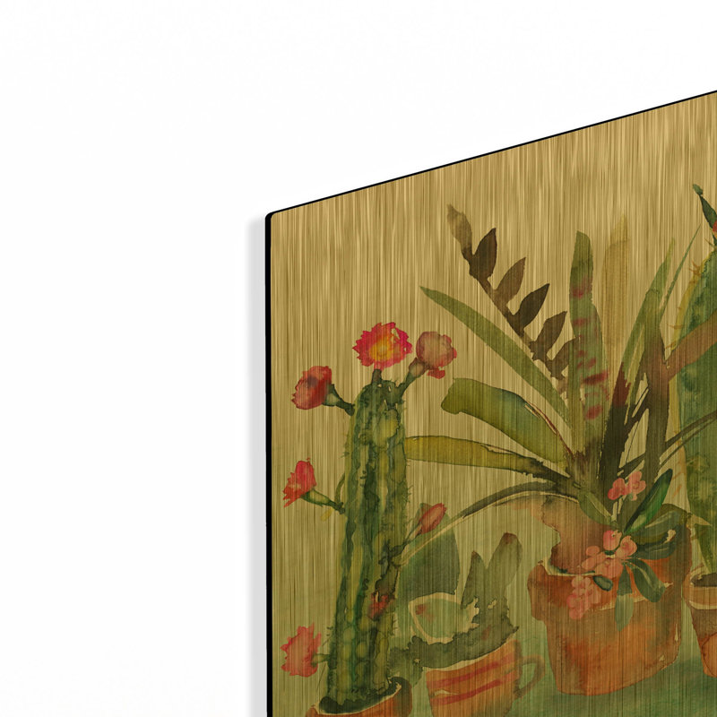 «Beautiful Cactus Garden» par Jean Plout, art mural en métal doré, 24 po x 16 po, 24"x16"