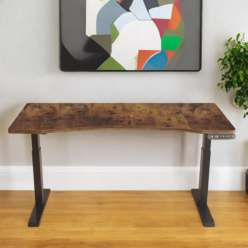 Sedgefield Adjustable Metal Base Standing Desk, Black, Wood Brown