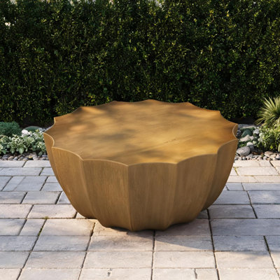 Table basse ronde avec finition en faux béton, ciment MgO résistant à l'eau, 35,43 pouces pour la terrasse ou le salon