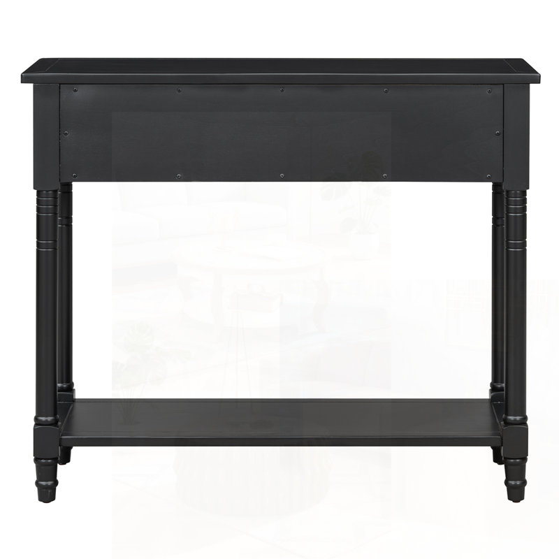 Console Daisy Series avec deux tiroirs et une tablette inférieure pour un rangement et une présentation améliorés, Noir