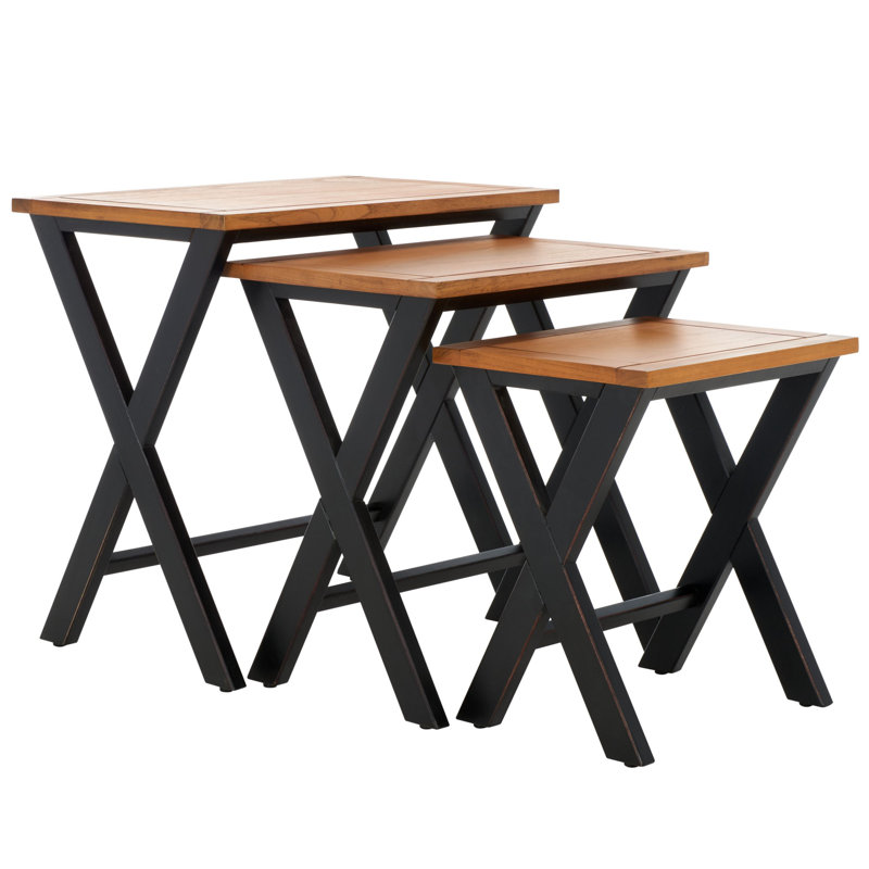 Tables gigognes en bois massif Joanna, Noir/chêne
