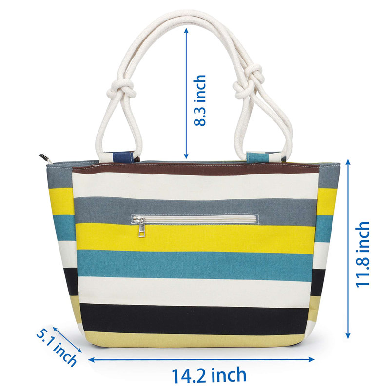 Canvas Picnic Tote Bag with Zipper, Large Capacity