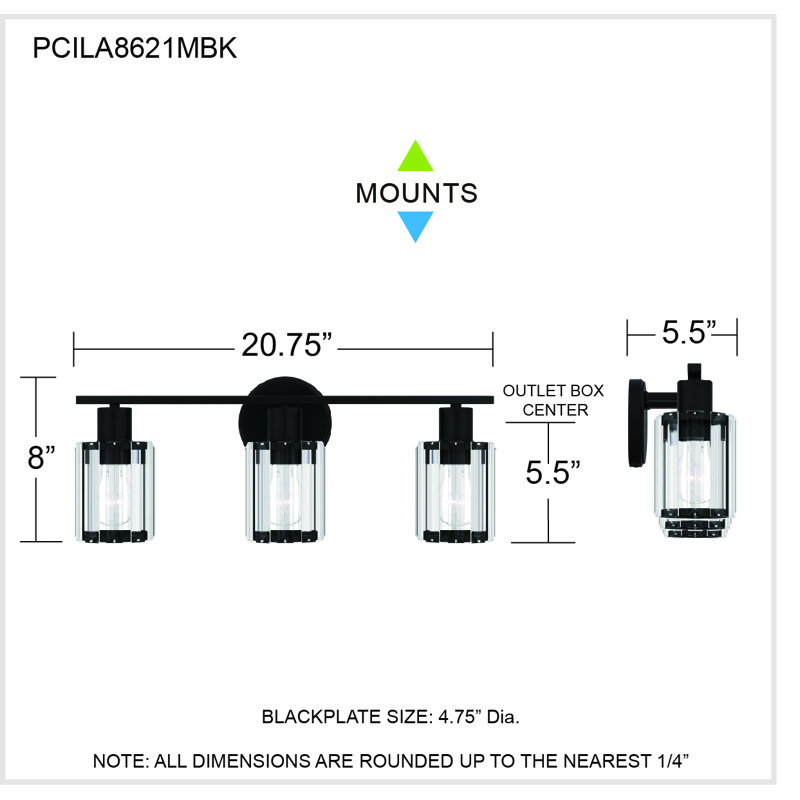Jumal 3 - Light Dimmable Vanity Light, Matte Black