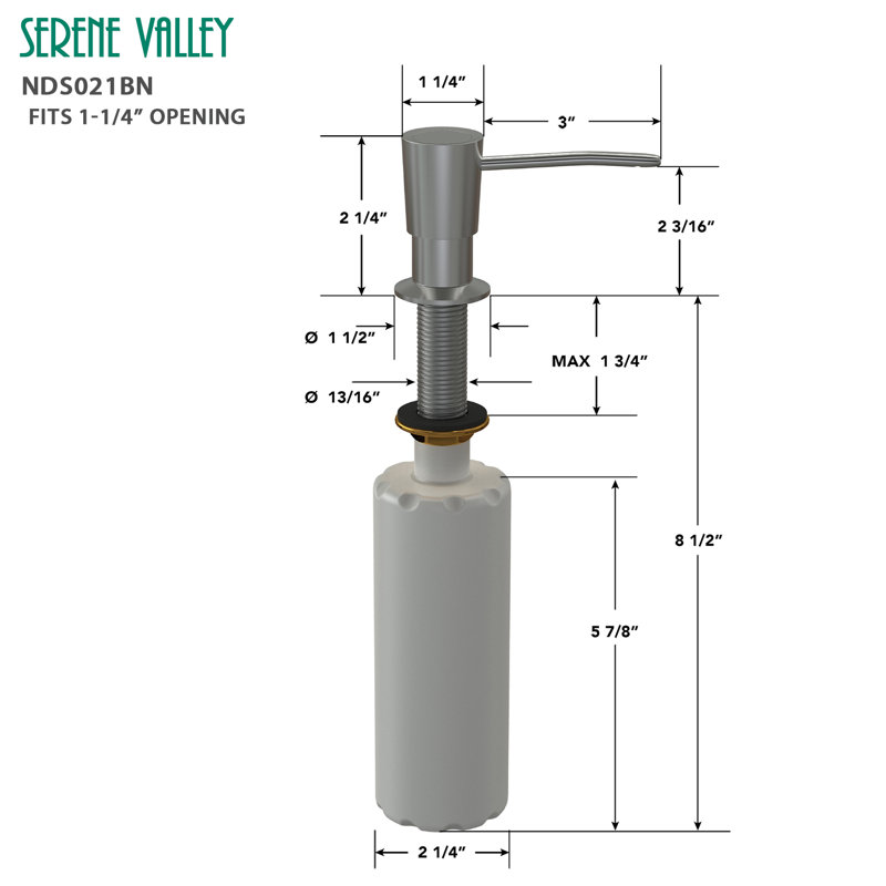 Kitchen Soap Dispenser Solid Brass Construction with Refill-From-Top Capacity, Brushed Nickel