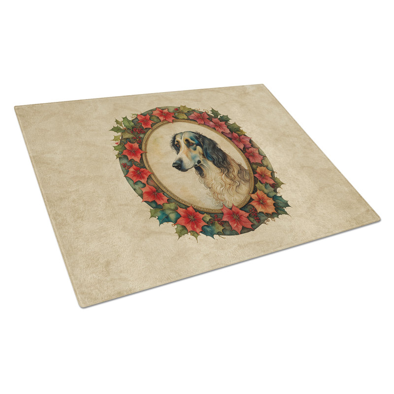Borzoi Christmas Flowers Glass Cutting Board