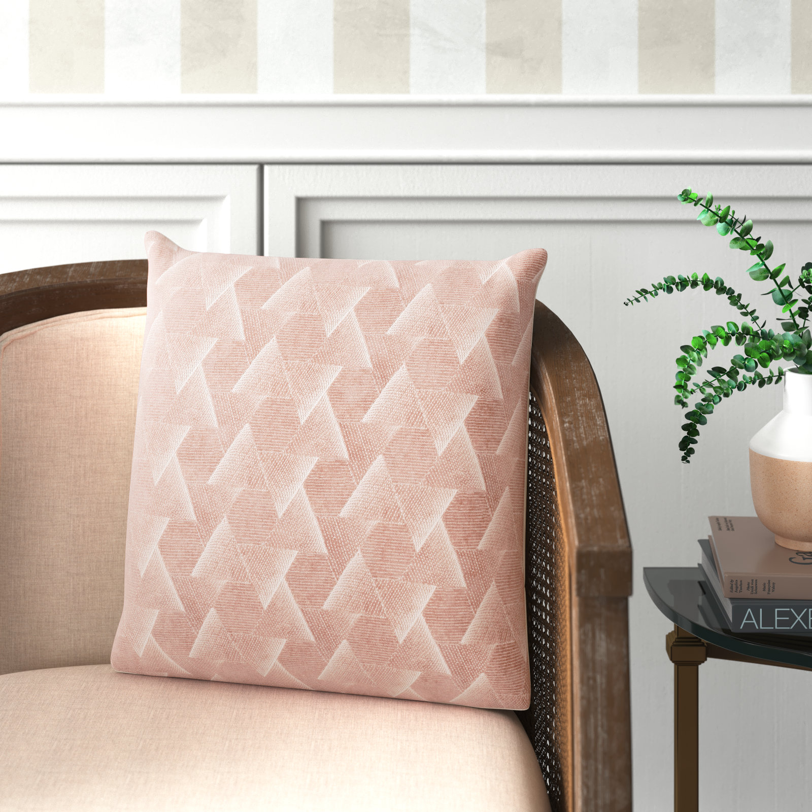 Gretchen Geometric Cotton Throw Pillow, Down, Blush
