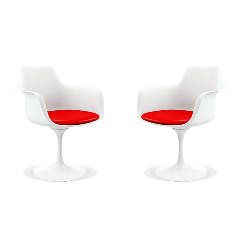Chaise de salle à manger rembourrée blanche en similicuir, Rouge, 2