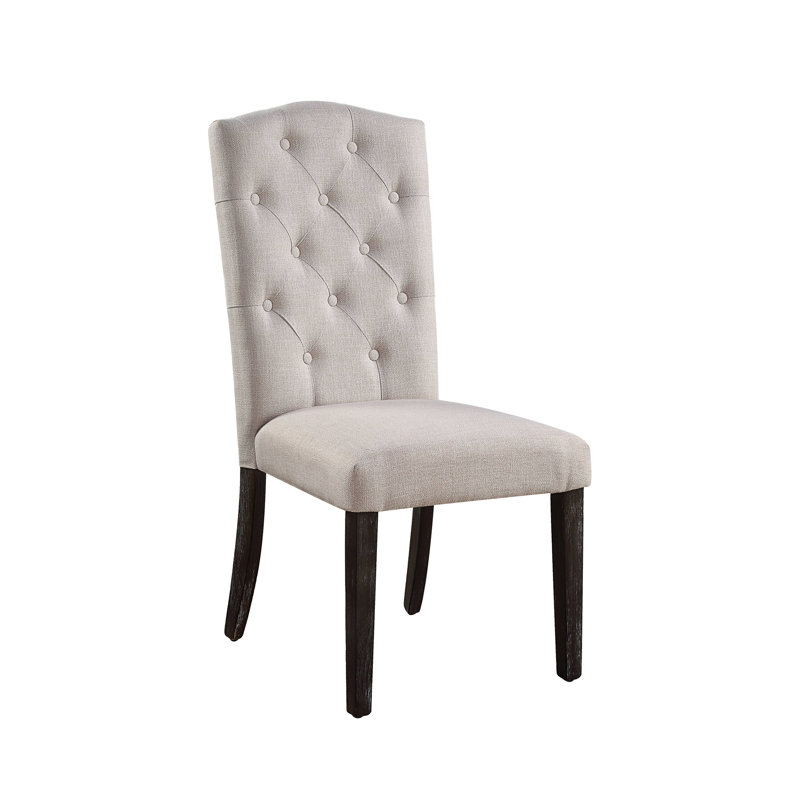 Ensemble de 2 chaises de salle à manger en lin beige et espresso vieilli