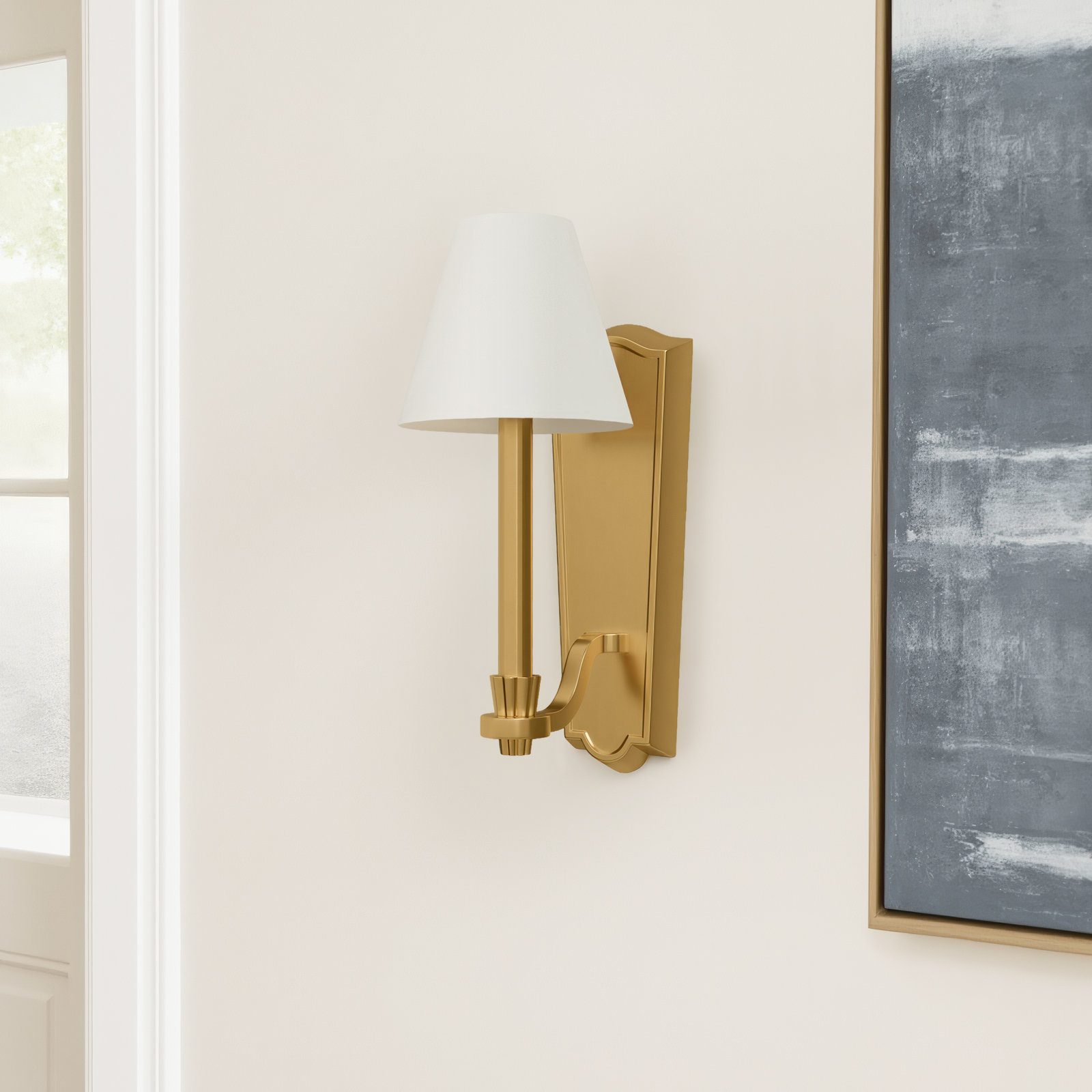 Single Light Dimmable Armed Sconce, Burnished Brass