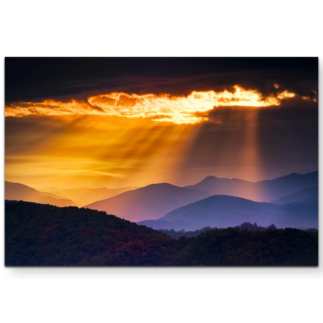 Leinwandbild Sonnenstrahlen über den Smoky Mountains