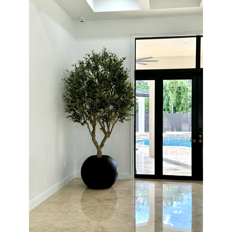 Artificial Olive Tree 30" Globe Planter, Black