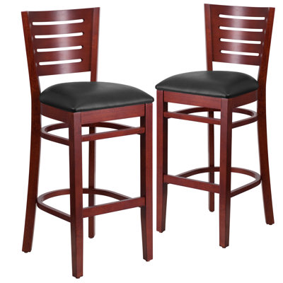 Kadircan Slat Back Wooden Restaurant Barstool