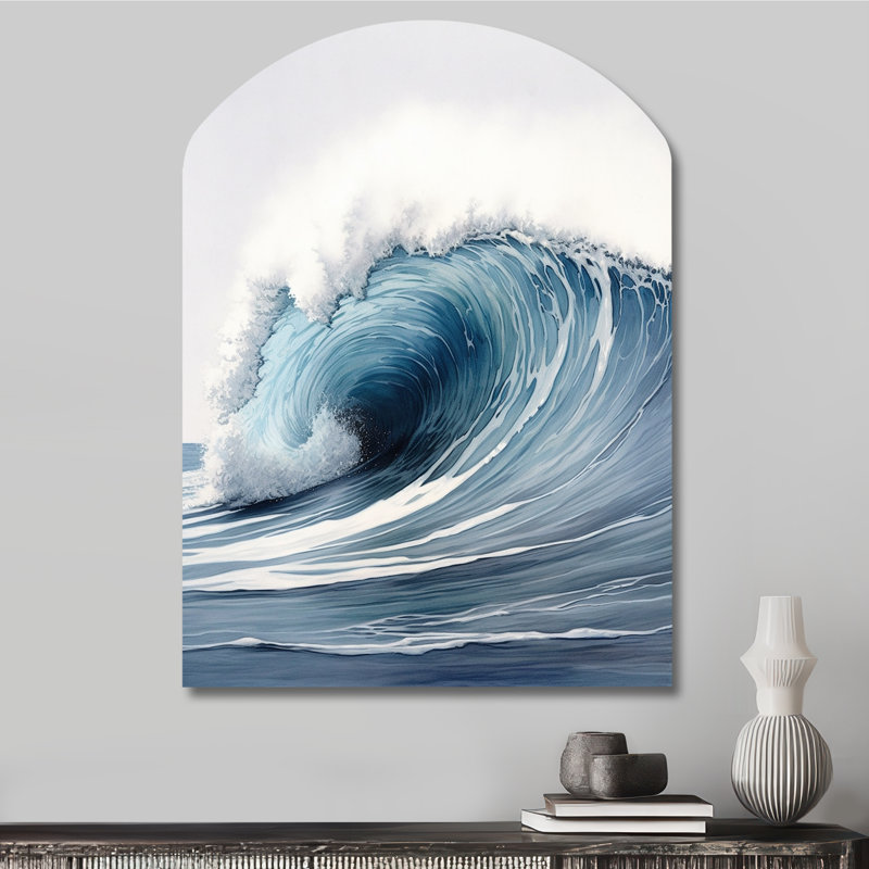 «Ocean Wave Motion III» - reproduction d'art asymétrique en métal sur une plage moderne, H 34 po x l 25 po