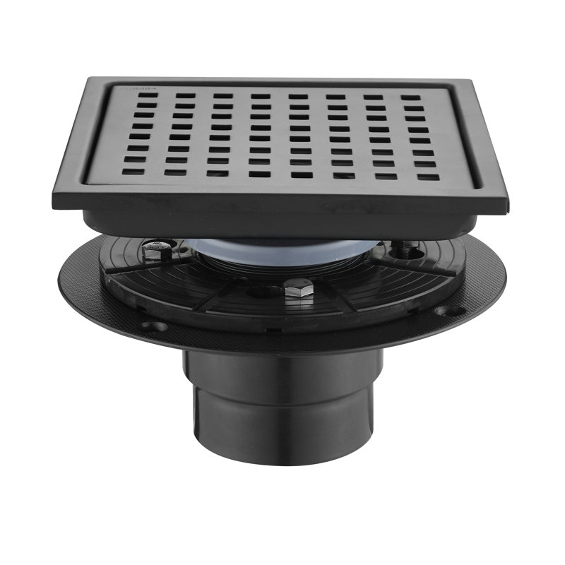 6 Inch Square Shower Floor Drain, Matte Black