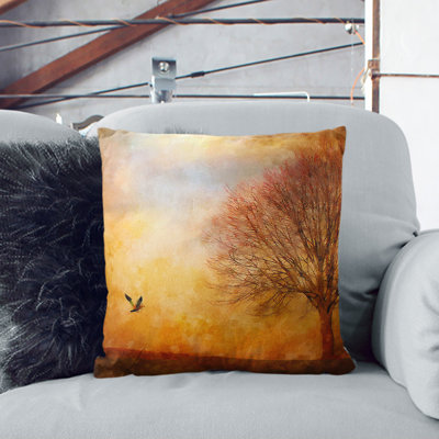 Bird and Tree at Sunset Painting Scatter Cushion