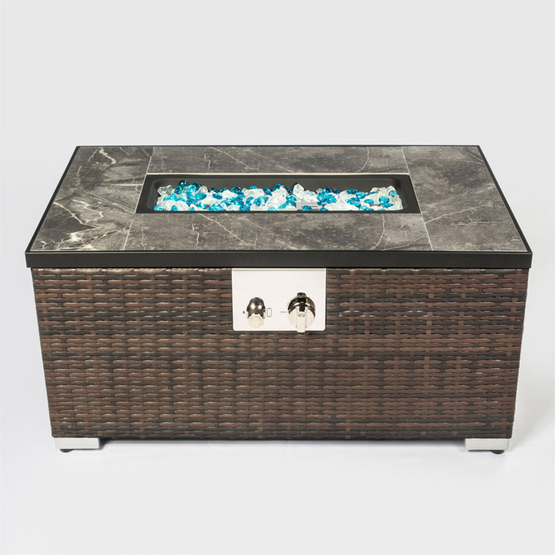 Outdoor Fire Table  Propane  Fire Pit Rattan Gas Fire Table, Gas Fire Table With Tile Tabletop